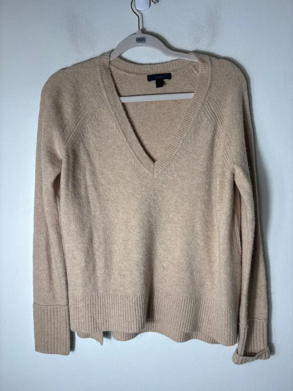 J. Crew Tan Long Sleeve V-Neck Knit Sweater Sz S